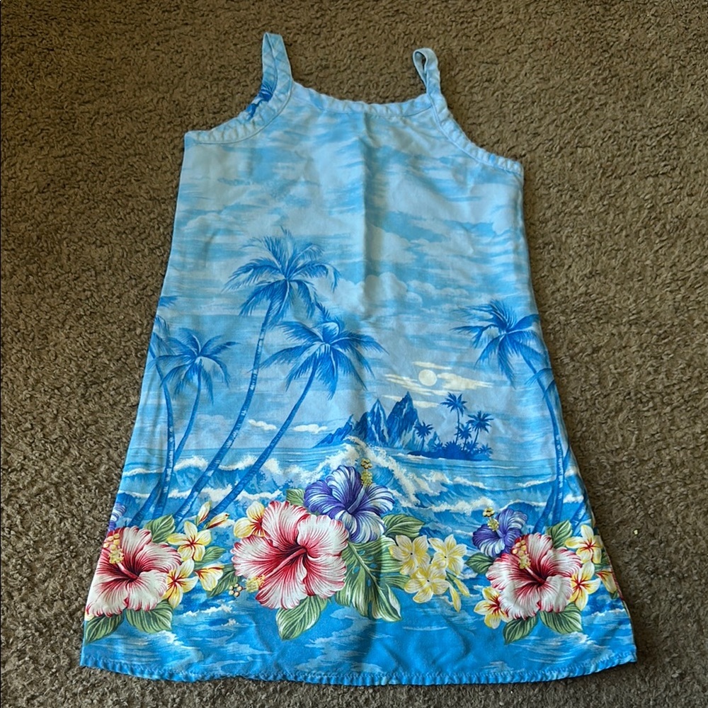 Vintage Basic Editions Tropical Blue Sundress with Floral Print